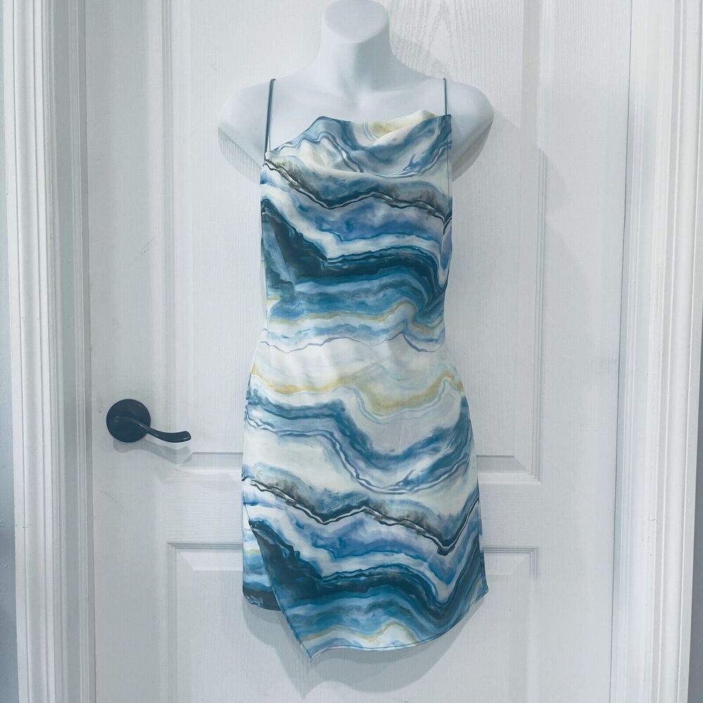 NWT UO Urban Outfitters Y2K Mini Dress Women XS Julia Asymmetrical Festival Blue - Picture 5 of 12